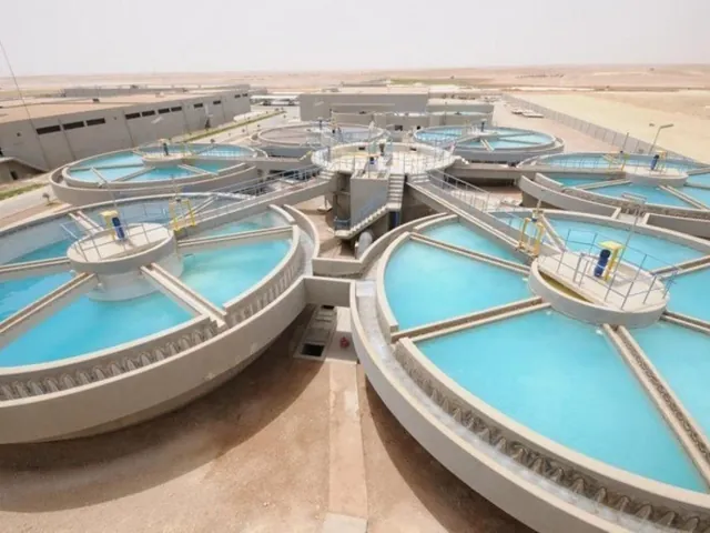 A water-treatment plant seen from above