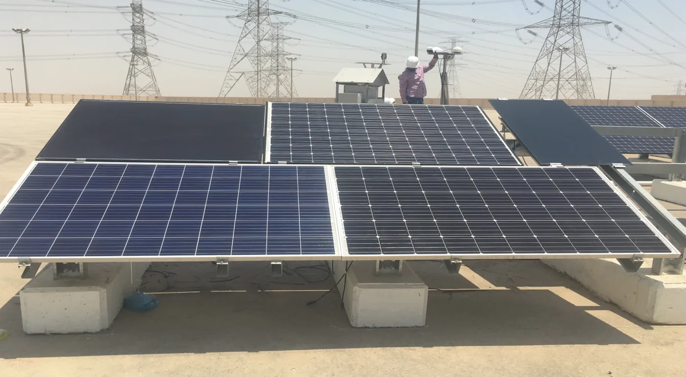 Solar-panel array and weather station for renewable-energy resource assessment