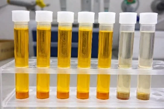 Prepared water samples in the laboratory