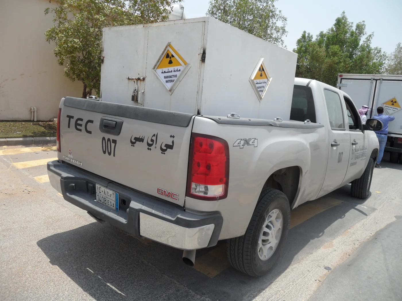 Shielded radioactive-source containers loaded on a Technology Experts vehicle