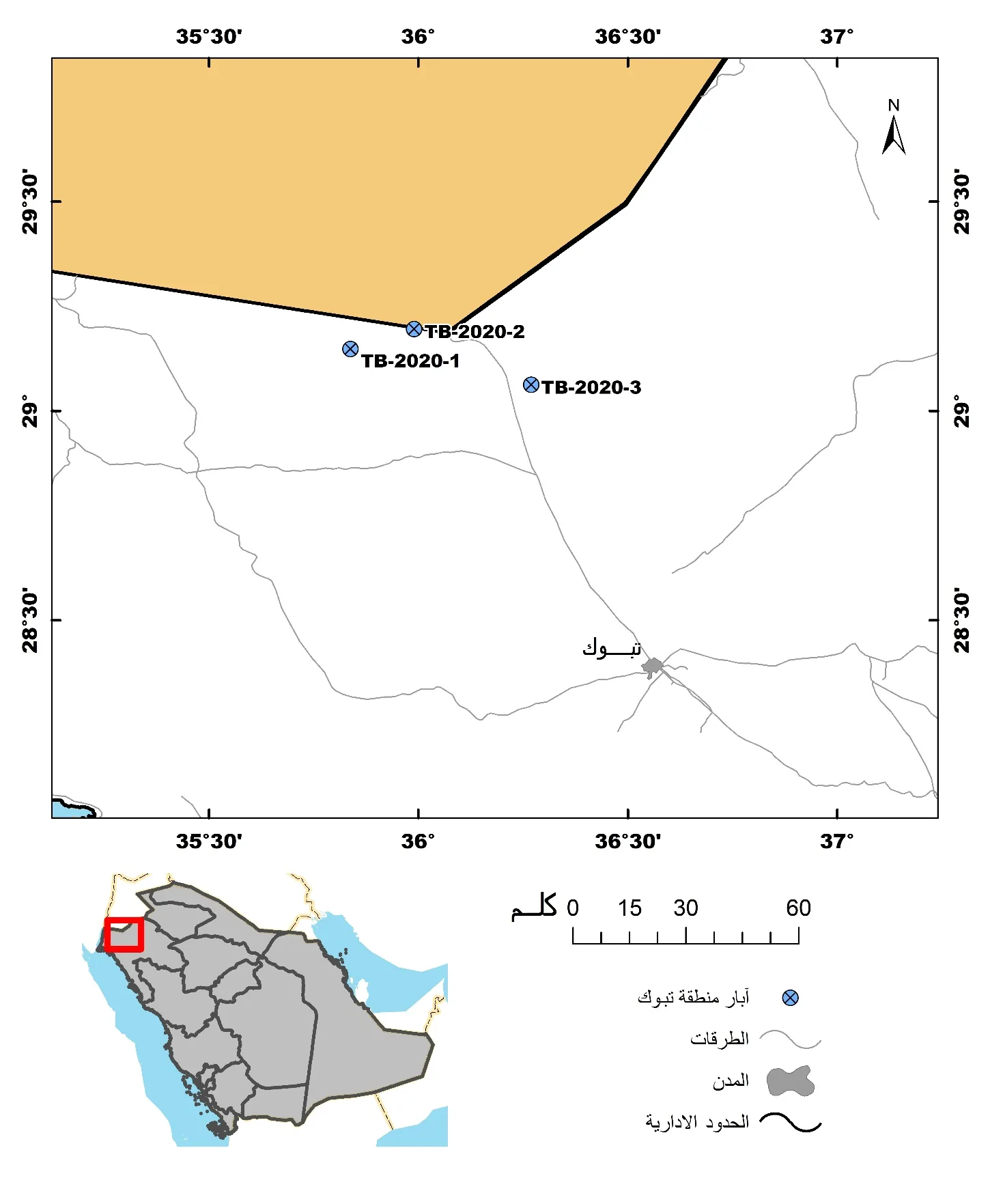 Location map of the border monitoring-well network